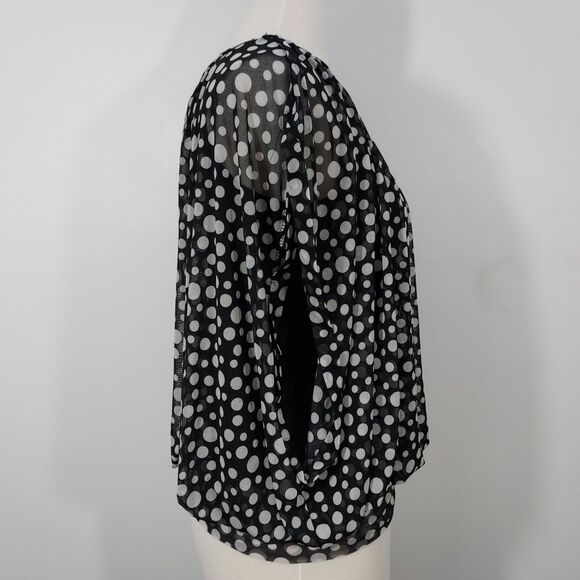 French Laundry Women's Shirt Top Size L Black White Polka Dot Polyester Spandex - Picture 6 of 11